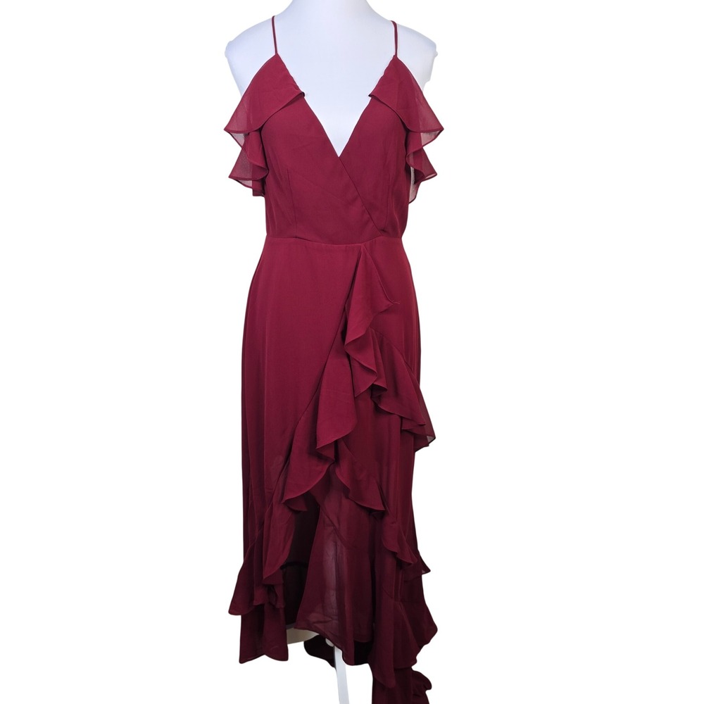 Strut & Bolt Burgundy Ruffle High-Low Maxi‎ Dress Womens Medium NWT